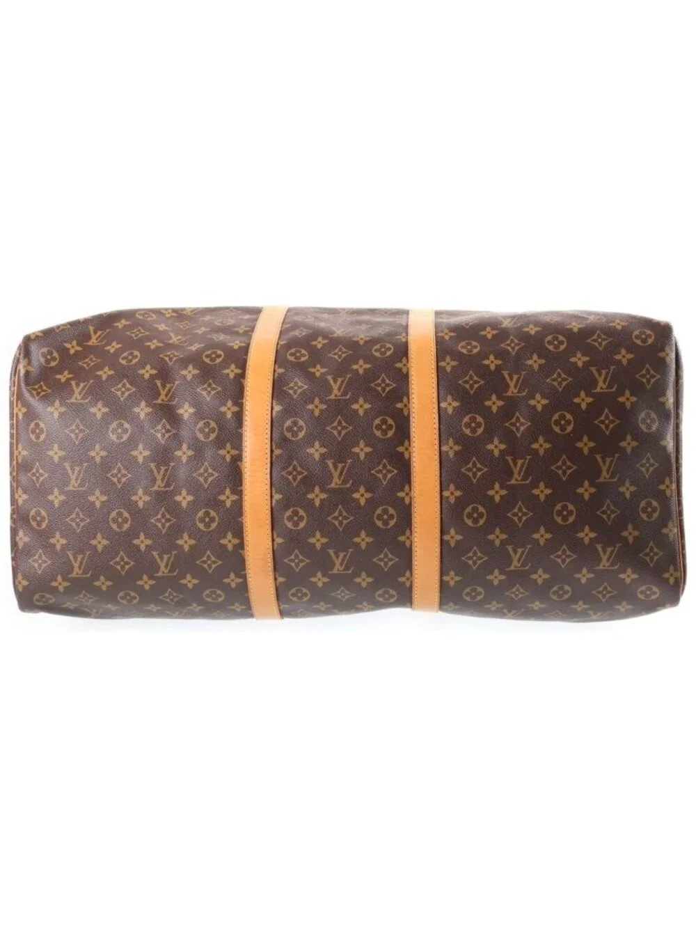 Louis Vuitton Monogram Keepall 60 Leather Boston Bag Brown